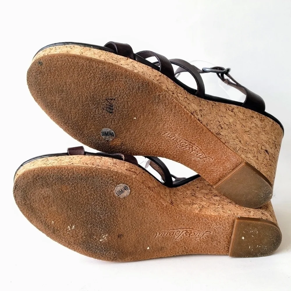 Lucky Brand Willows Cork Wedge Platform Huarache Sandal Brown Leather Size 10